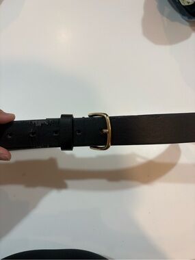 Classic Black Leather Belt with Gold Buckle